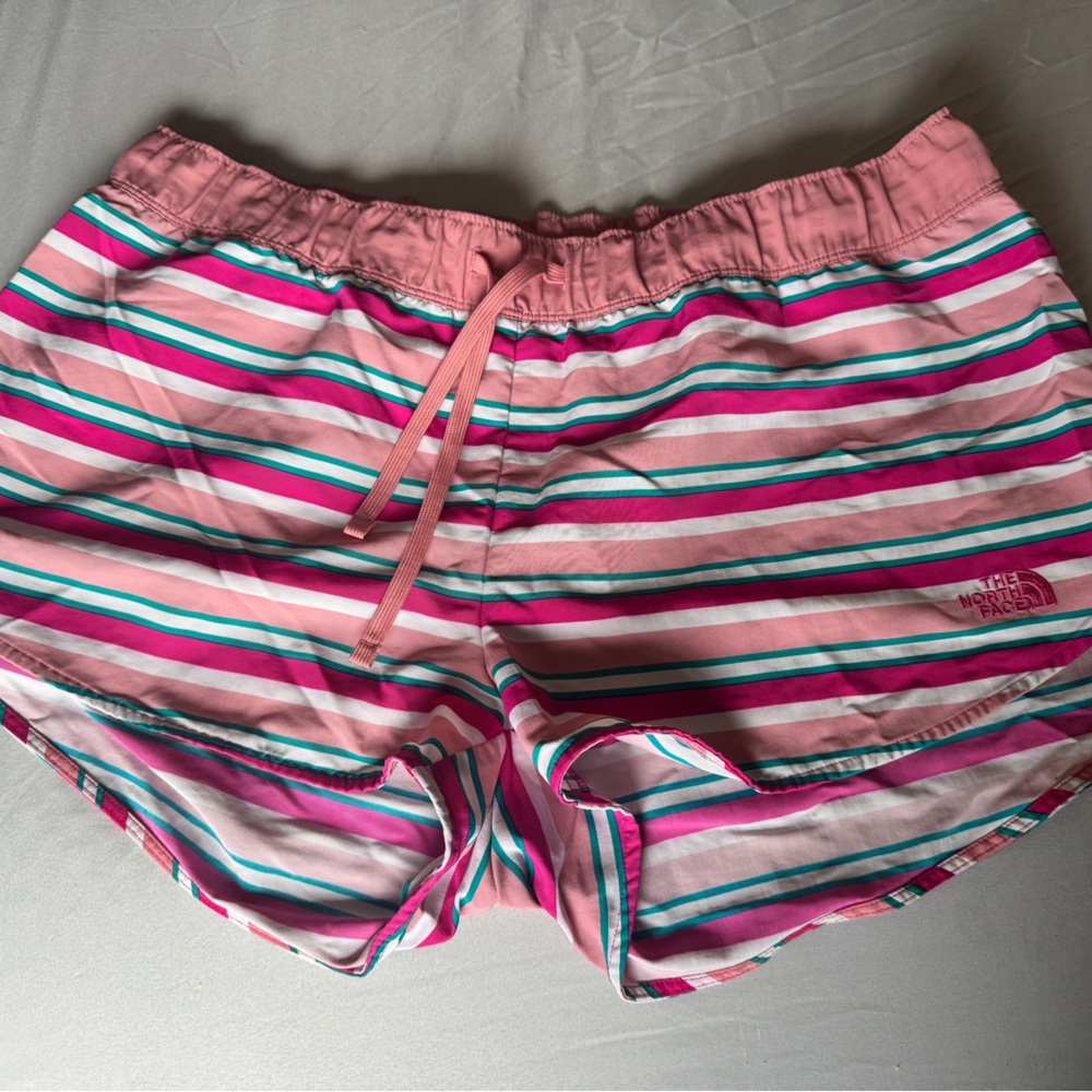 The North Face Pink and Blue Striped Shorts XL
